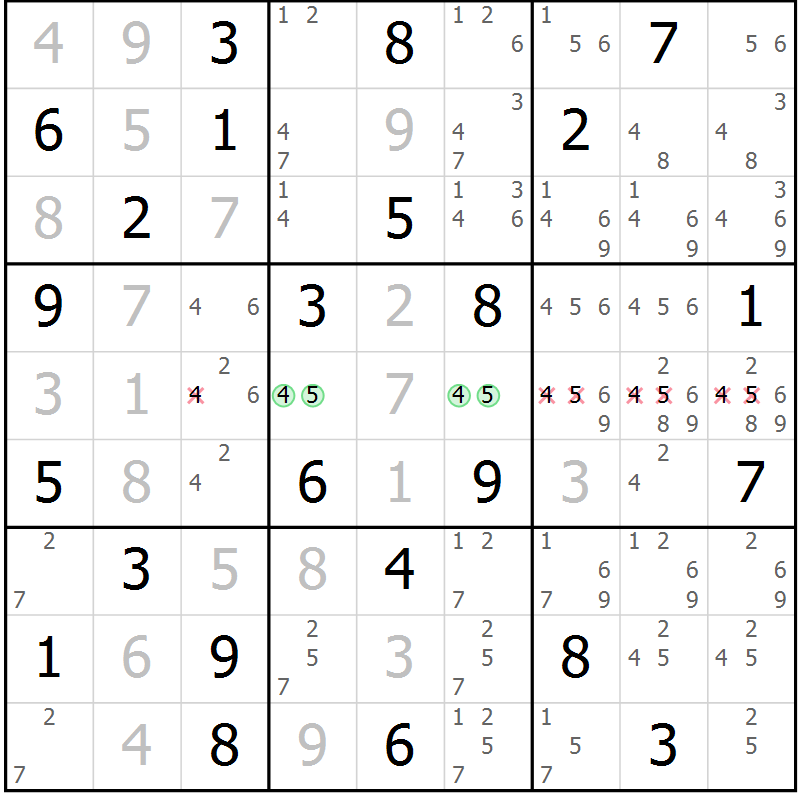 Position des candidats pour la solution de la Gr 77 page 80 du magazine de sudoku Virtuose n° 120