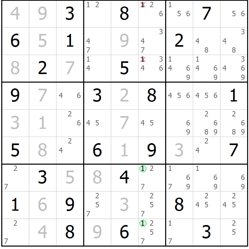 Position des candidats pour la solution de la Gr 77 page 80 du magazine de sudoku Virtuose n° 120