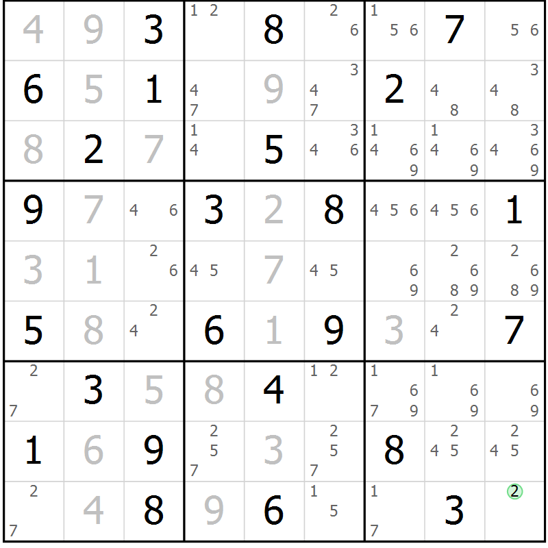 Position des candidats pour la solution de la Gr 77 page 80 du magazine de sudoku Virtuose n° 120