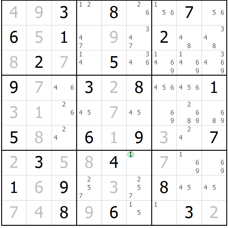 Position des candidats pour la solution de la Gr 77 page 80 du magazine de sudoku Virtuose n° 120