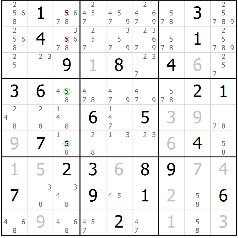 Position des candidats pour la solution de la Gr 78 page 81 du magazine de sudoku Virtuose n° 120