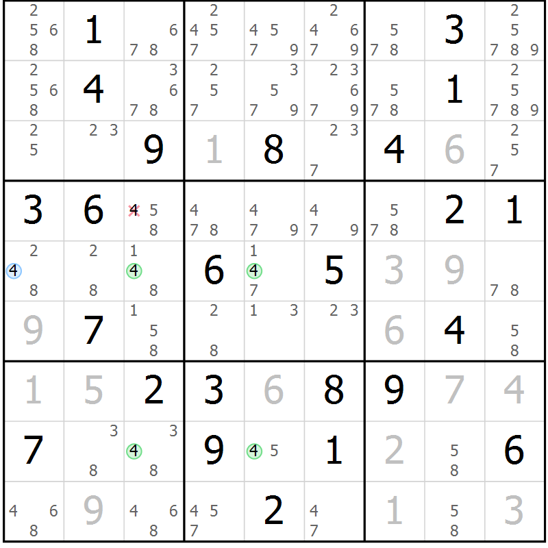 Position des candidats pour la solution de la Gr 78 page 81 du magazine de sudoku Virtuose n° 120