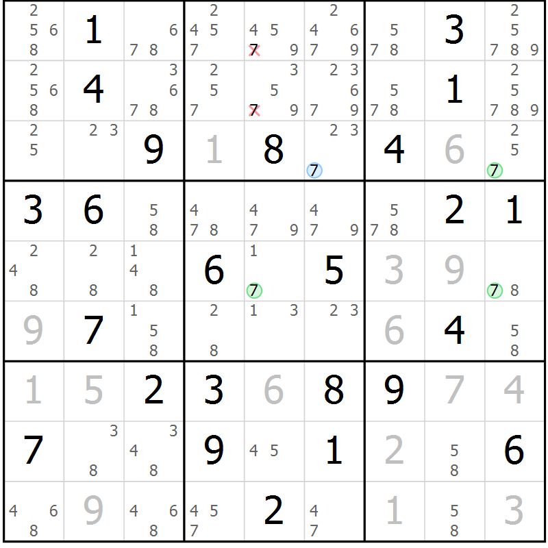 Position des candidats pour la solution de la Gr 78 page 81 du magazine de sudoku Virtuose n° 120