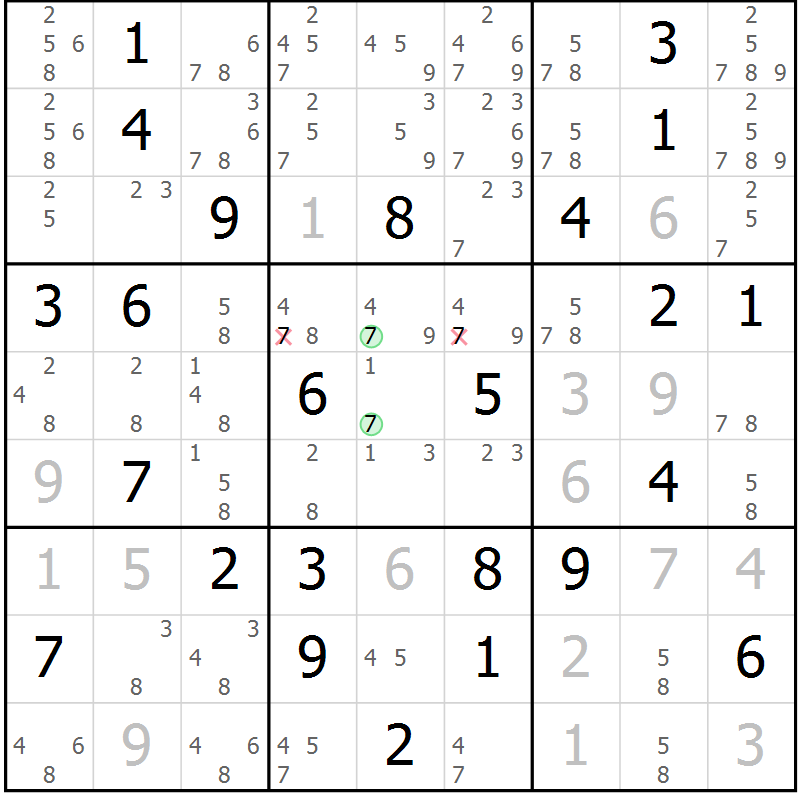 Position des candidats pour la solution de la Gr 78 page 81 du magazine de sudoku Virtuose n° 120