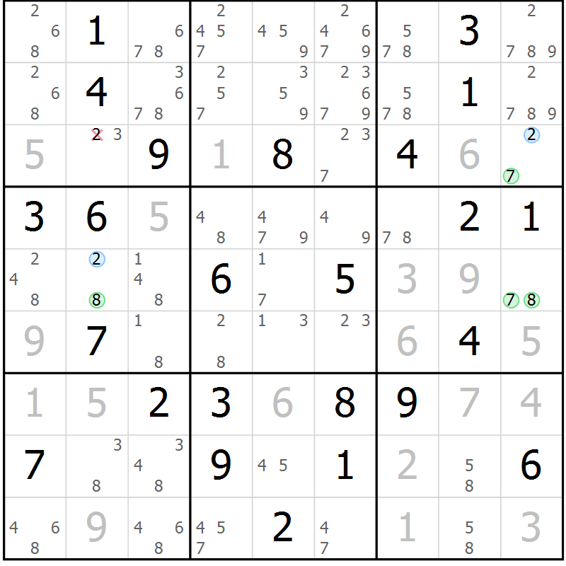 Position des candidats pour la solution de la Gr 78 page 81 du magazine de sudoku Virtuose n° 120