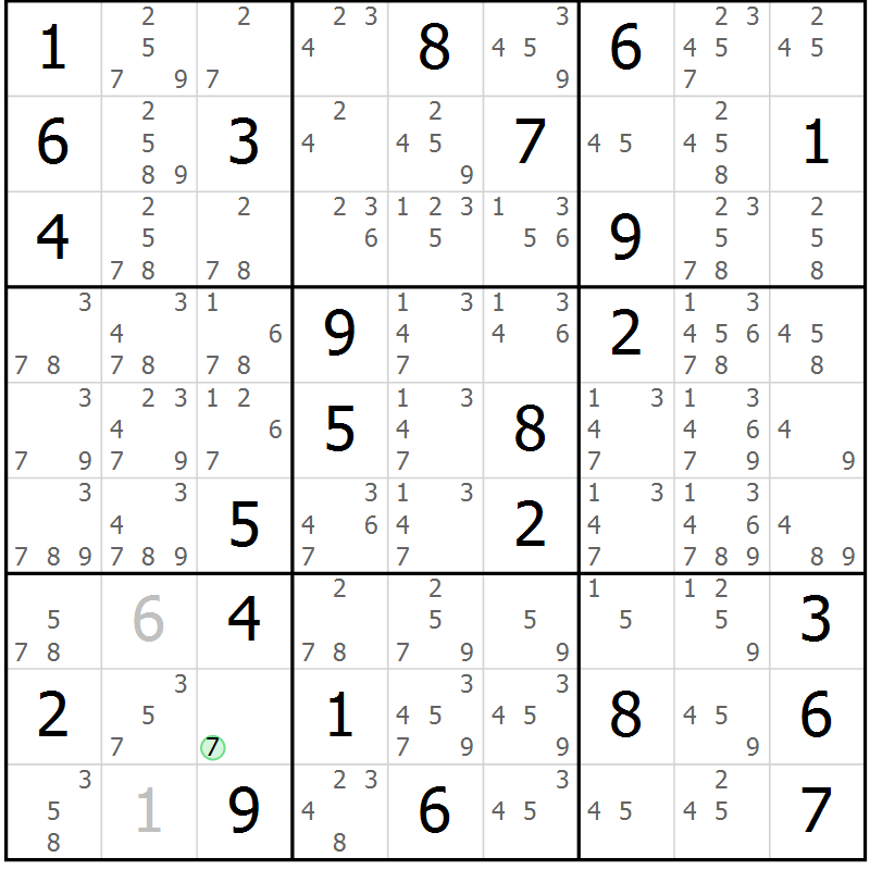 Position des candidats pour la solution de la Gr 79 page 82 du magazine de sudoku Virtuose n° 120