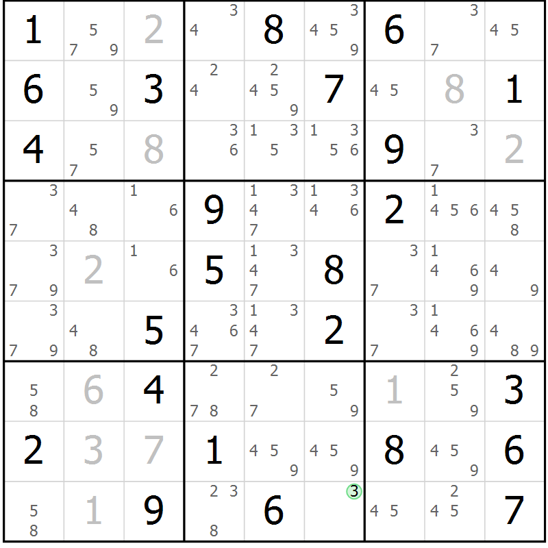 Position des candidats pour la solution de la Gr 79 page 82 du magazine de sudoku Virtuose n° 120