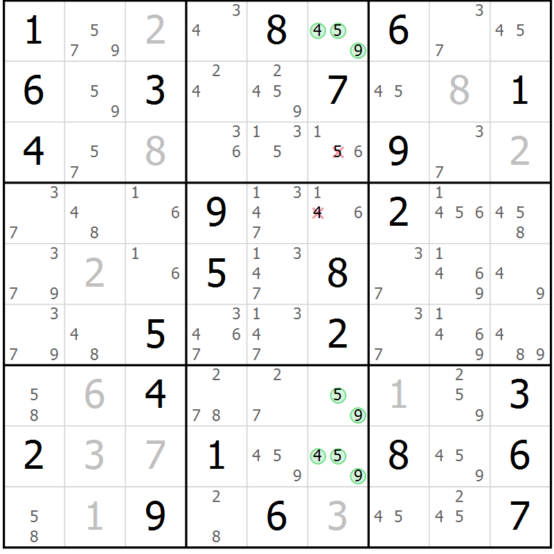 Position des candidats pour la solution de la Gr 79 page 82 du magazine de sudoku Virtuose n° 120