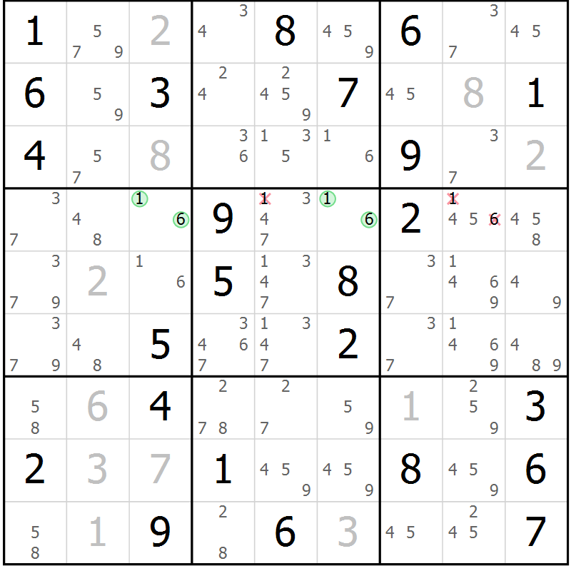 Position des candidats pour la solution de la Gr 79 page 82 du magazine de sudoku Virtuose n° 120