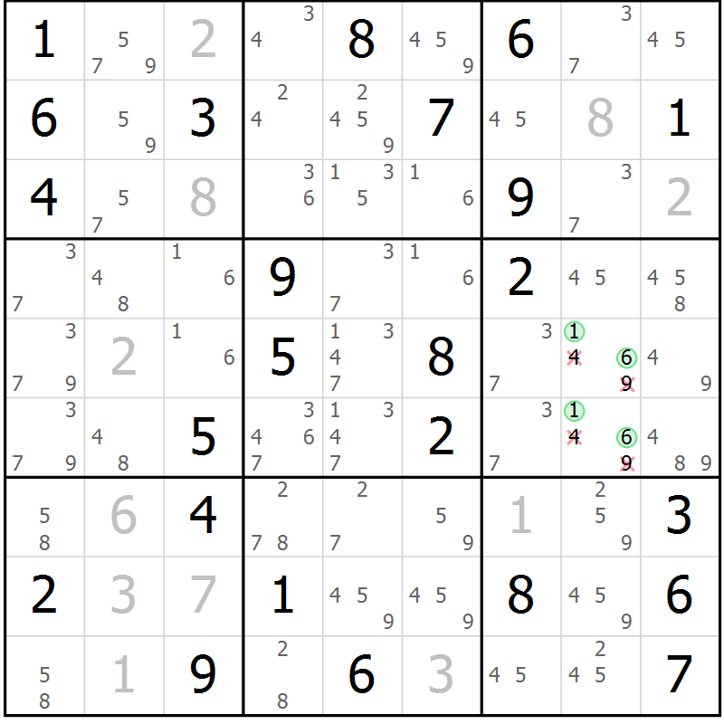Position des candidats pour la solution de la Gr 79 page 82 du magazine de sudoku Virtuose n° 120