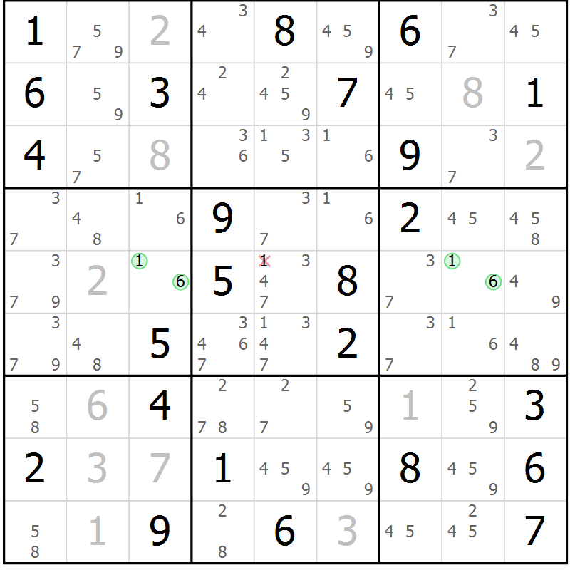 Position des candidats pour la solution de la Gr 79 page 82 du magazine de sudoku Virtuose n° 120