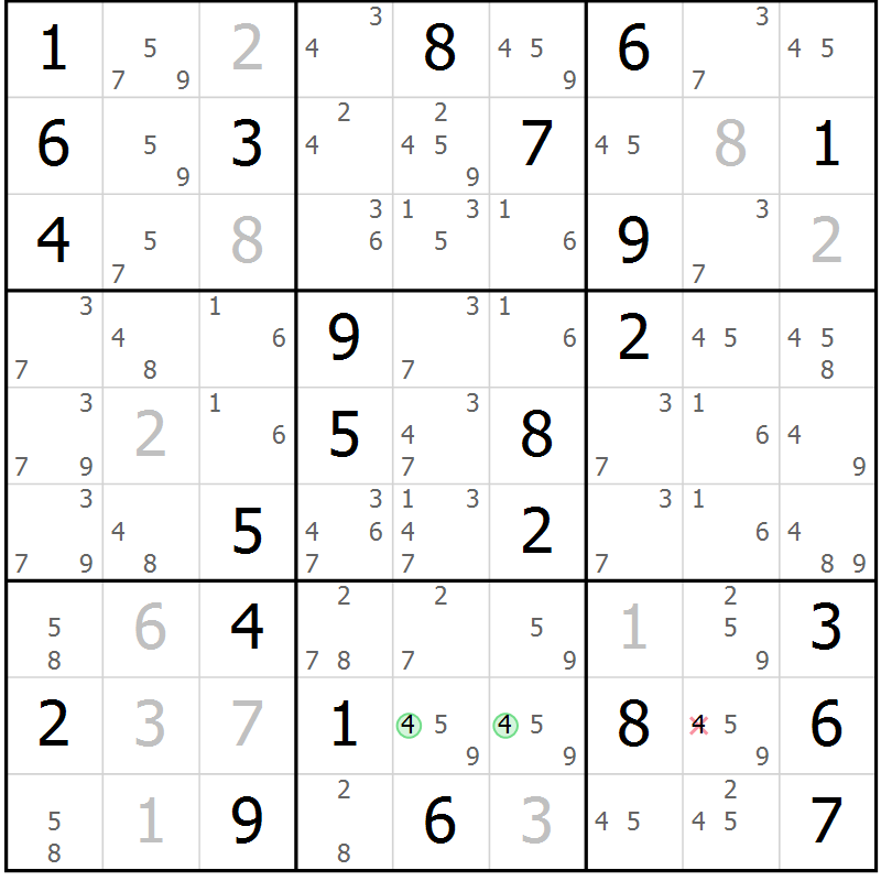 Position des candidats pour la solution de la Gr 79 page 82 du magazine de sudoku Virtuose n° 120