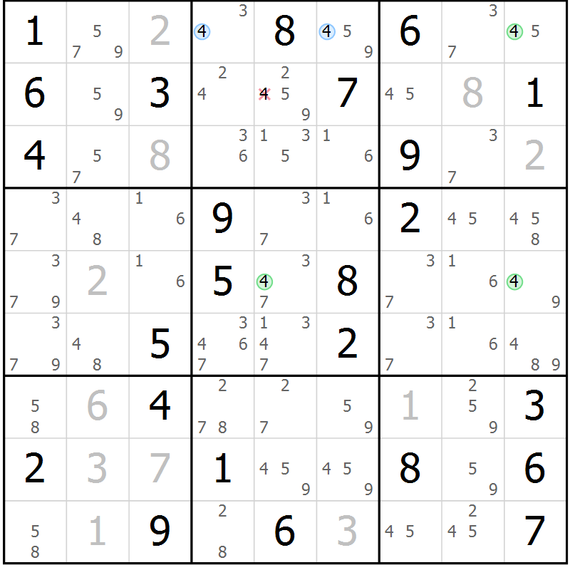 Position des candidats pour la solution de la Gr 79 page 82 du magazine de sudoku Virtuose n° 120