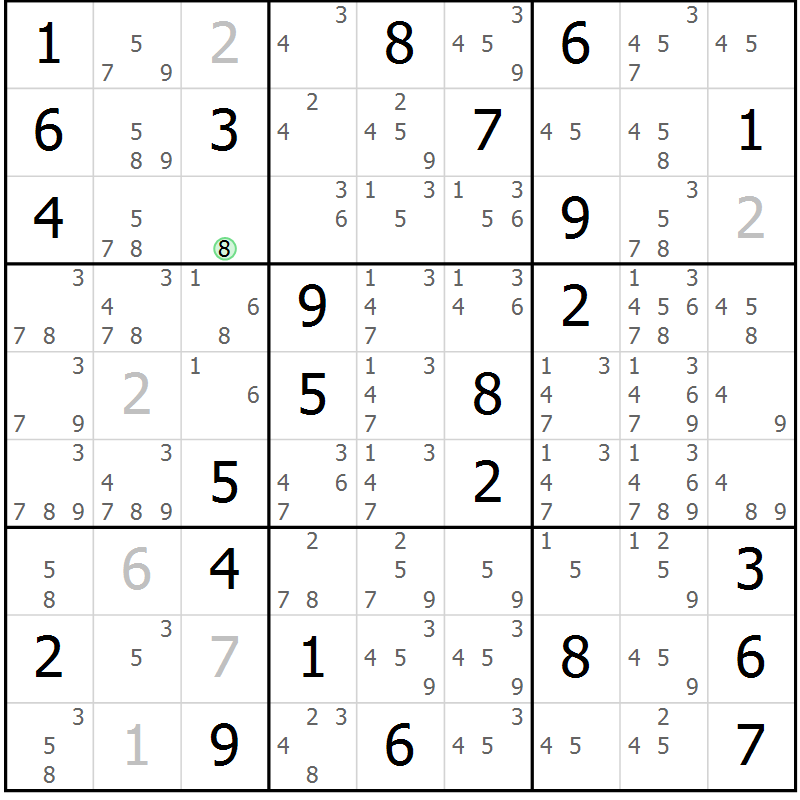 Position des candidats pour la solution de la Gr 79 page 82 du magazine de sudoku Virtuose n° 120