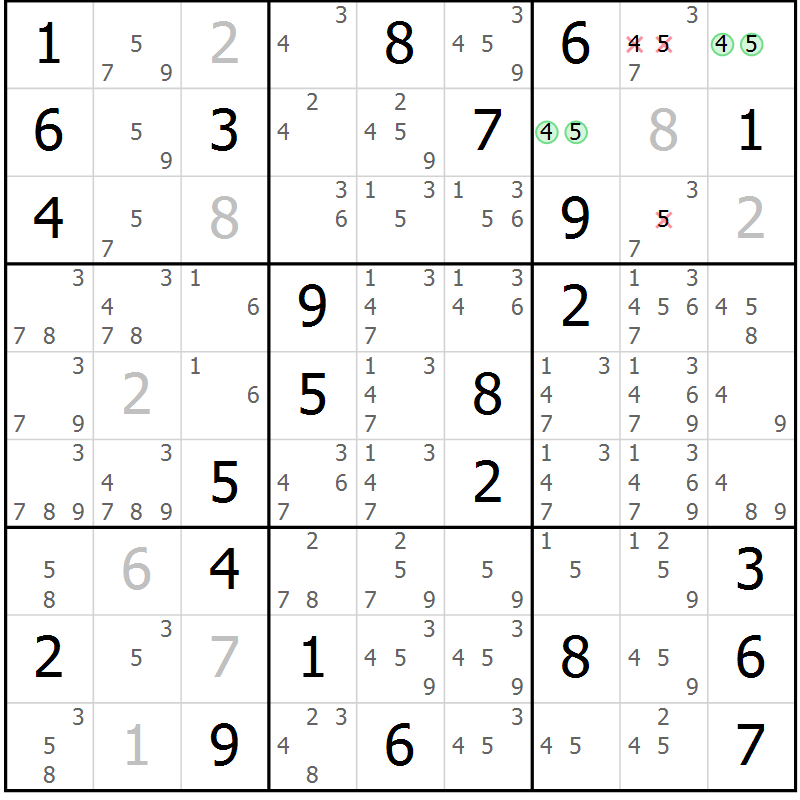 Position des candidats pour la solution de la Gr 79 page 82 du magazine de sudoku Virtuose n° 120