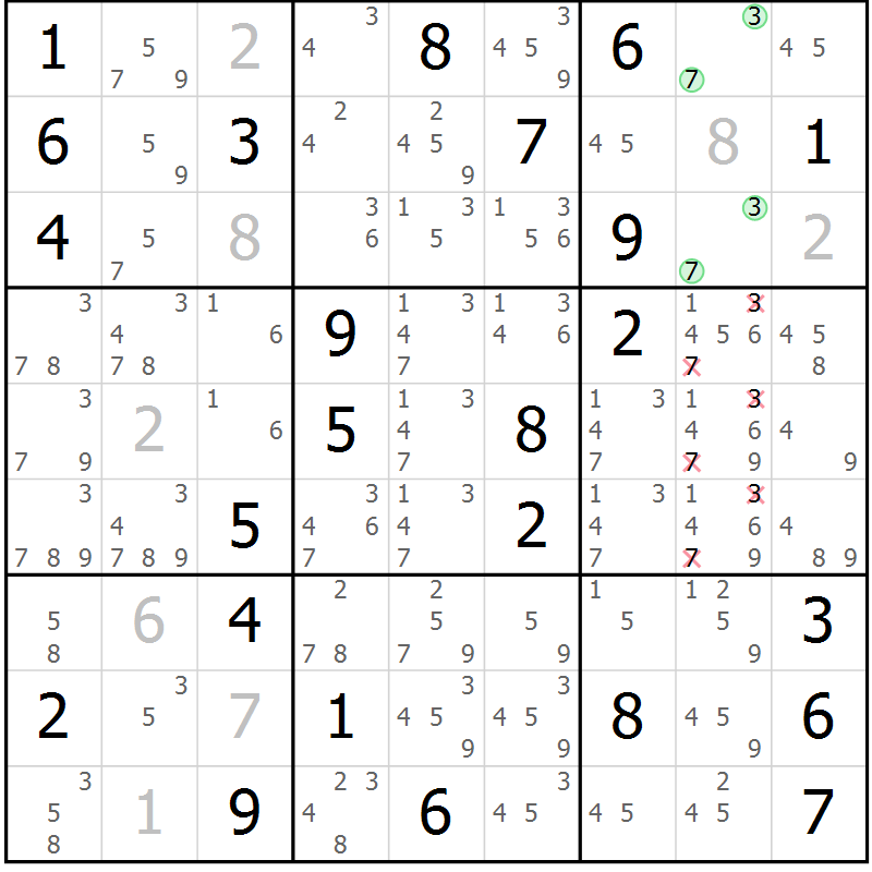 Position des candidats pour la solution de la Gr 79 page 82 du magazine de sudoku Virtuose n° 120