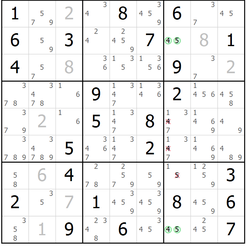 Position des candidats pour la solution de la Gr 79 page 82 du magazine de sudoku Virtuose n° 120