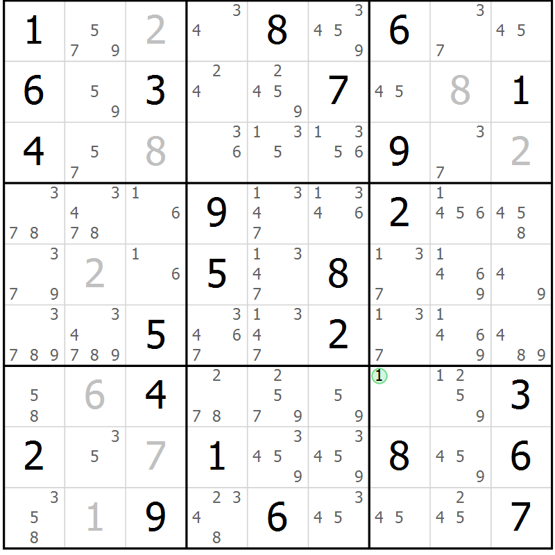 Position des candidats pour la solution de la Gr 79 page 82 du magazine de sudoku Virtuose n° 120