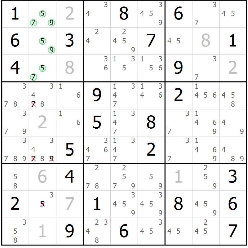 Position des candidats pour la solution de la Gr 79 page 82 du magazine de sudoku Virtuose n° 120