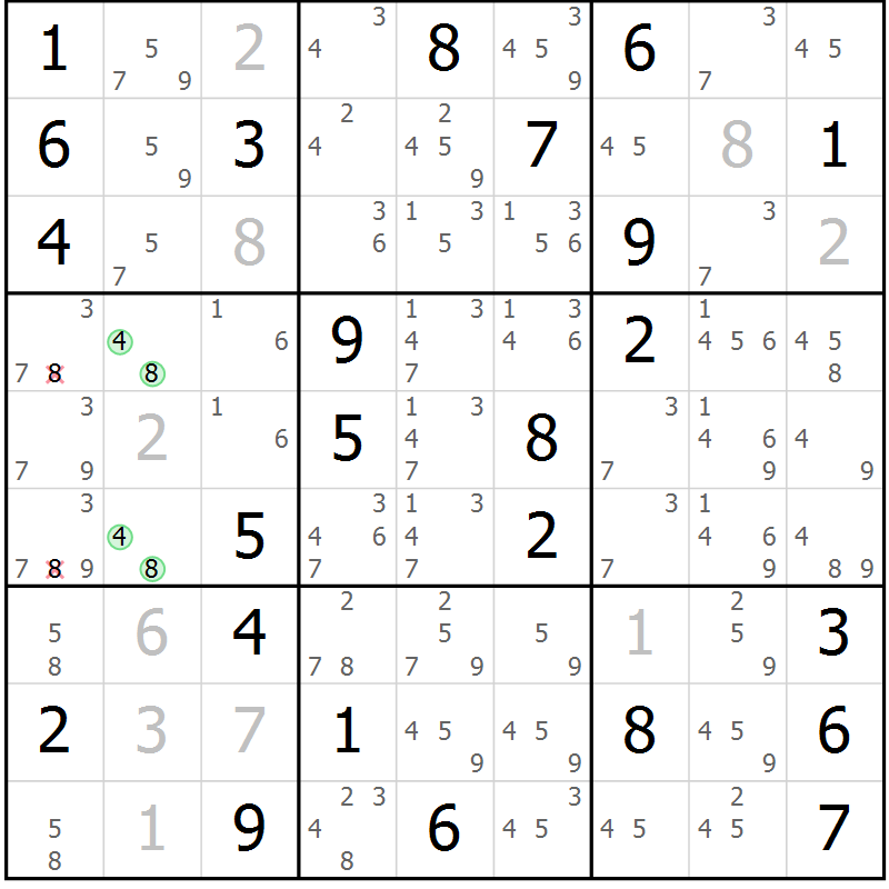 Position des candidats pour la solution de la Gr 79 page 82 du magazine de sudoku Virtuose n° 120