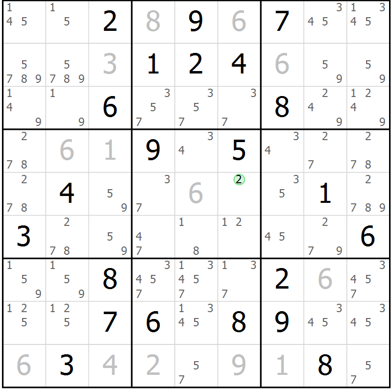 Position des candidats pour la solution de la Gr 8 page 11 du magazine de sudoku Virtuose n° 120