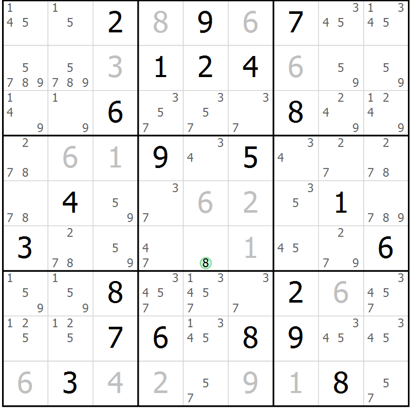Position des candidats pour la solution de la Gr 8 page 11 du magazine de sudoku Virtuose n° 120