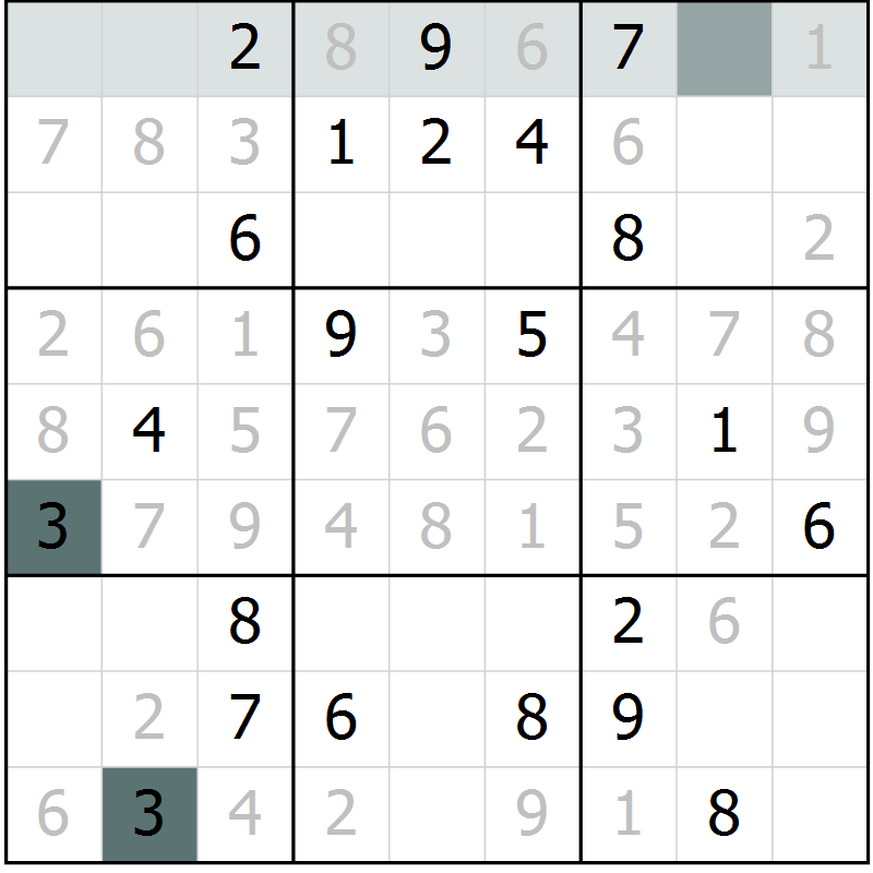 Position des candidats pour la solution de la Gr 8 page 11 du magazine de sudoku Virtuose n° 120