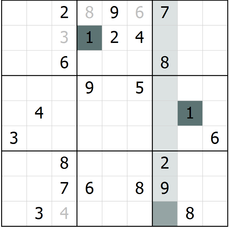 Position des candidats pour la solution de la Gr 8 page 11 du magazine de sudoku Virtuose n° 120