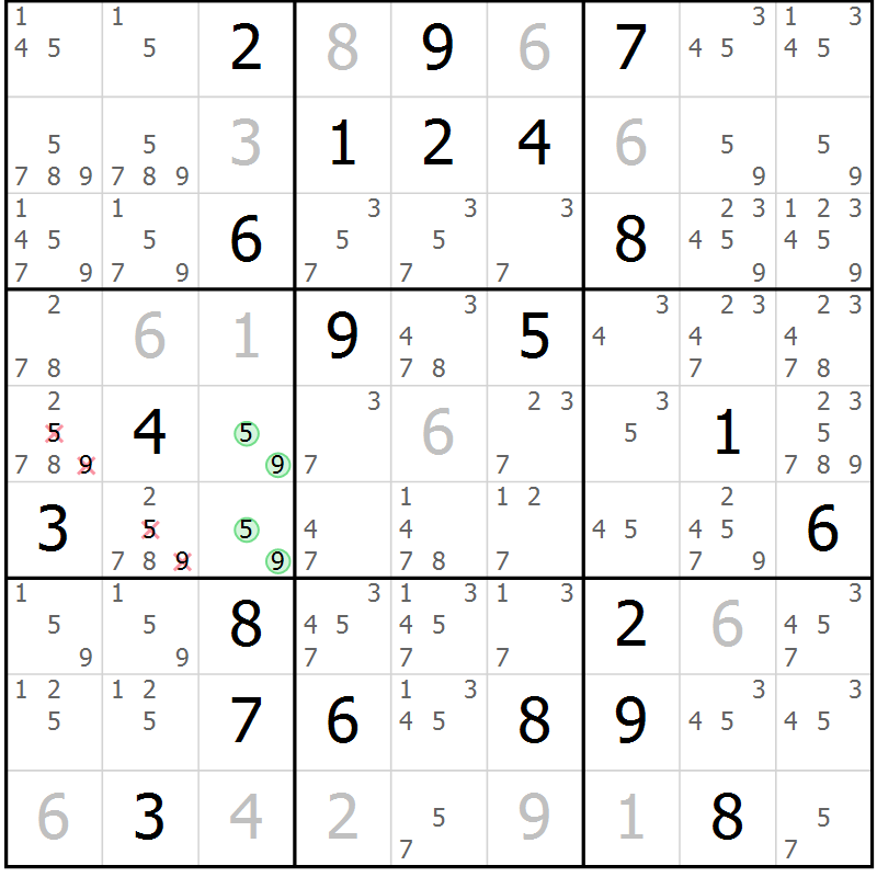 Position des candidats pour la solution de la Gr 8 page 11 du magazine de sudoku Virtuose n° 120