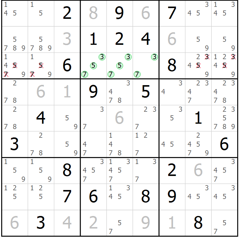 Position des candidats pour la solution de la Gr 8 page 11 du magazine de sudoku Virtuose n° 120