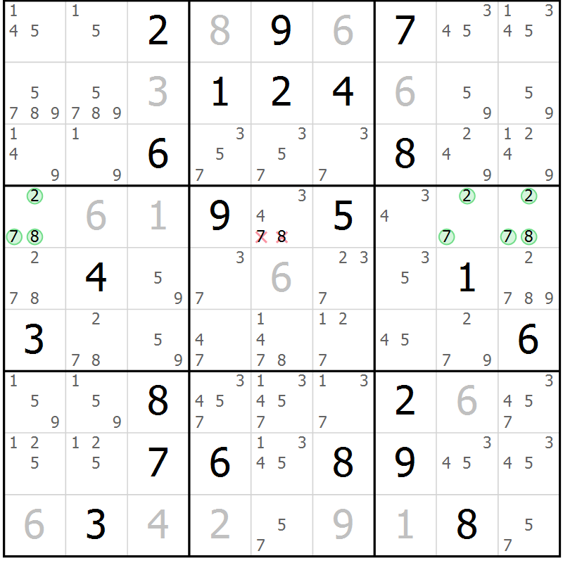 Position des candidats pour la solution de la Gr 8 page 11 du magazine de sudoku Virtuose n° 120