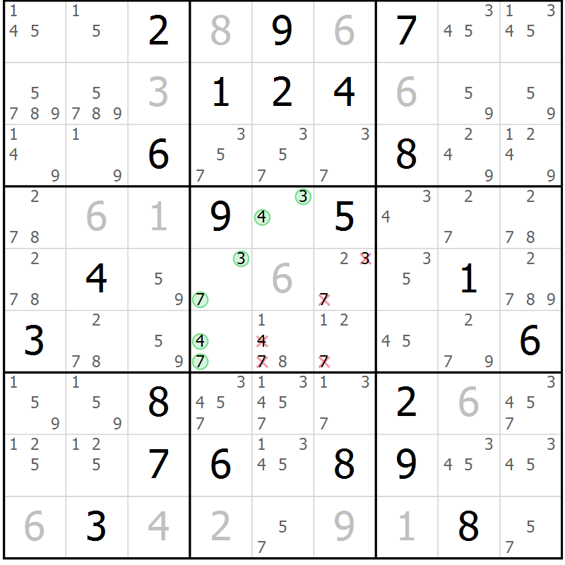 Position des candidats pour la solution de la Gr 8 page 11 du magazine de sudoku Virtuose n° 120