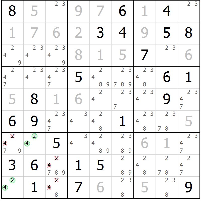 Position des candidats pour la solution de la Gr 80 page 83 du magazine de sudoku Virtuose n° 120