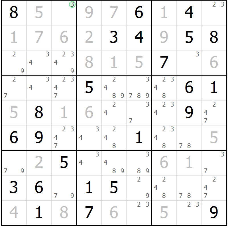 Position des candidats pour la solution de la Gr 80 page 83 du magazine de sudoku Virtuose n° 120