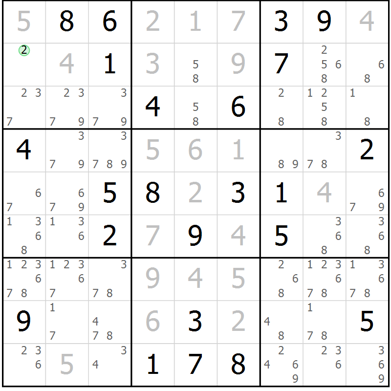 Position des candidats pour la solution de la Gr 81 page 84 du magazine de sudoku Virtuose n° 120
