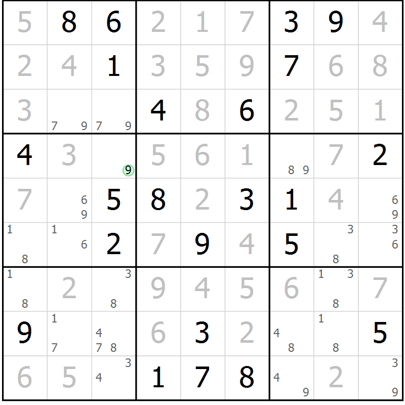 Position des candidats pour la solution de la Gr 81 page 84 du magazine de sudoku Virtuose n° 120