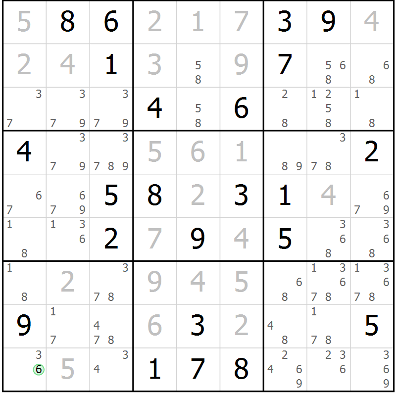 Position des candidats pour la solution de la Gr 81 page 84 du magazine de sudoku Virtuose n° 120