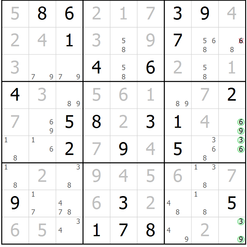 Position des candidats pour la solution de la Gr 81 page 84 du magazine de sudoku Virtuose n° 120