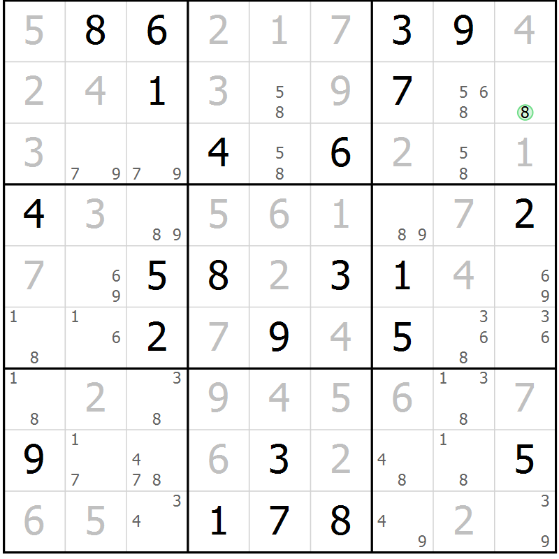 Position des candidats pour la solution de la Gr 81 page 84 du magazine de sudoku Virtuose n° 120