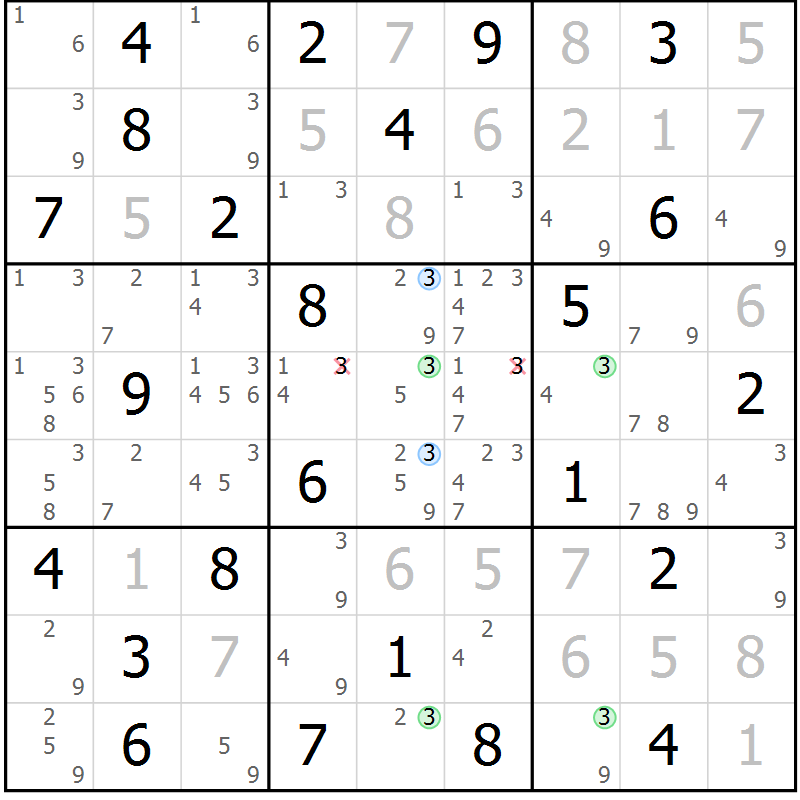 Position des candidats pour la solution de la Gr 82 page 85 du magazine de sudoku Virtuose n° 120