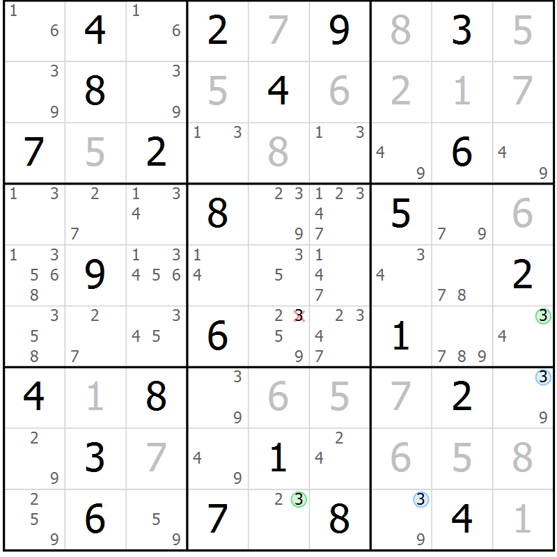 Position des candidats pour la solution de la Gr 82 page 85 du magazine de sudoku Virtuose n° 120