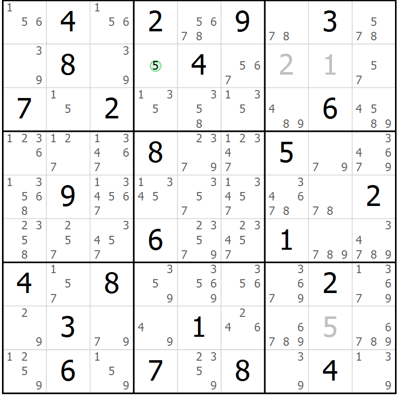 Position des candidats pour la solution de la Gr 82 page 85 du magazine de sudoku Virtuose n° 120
