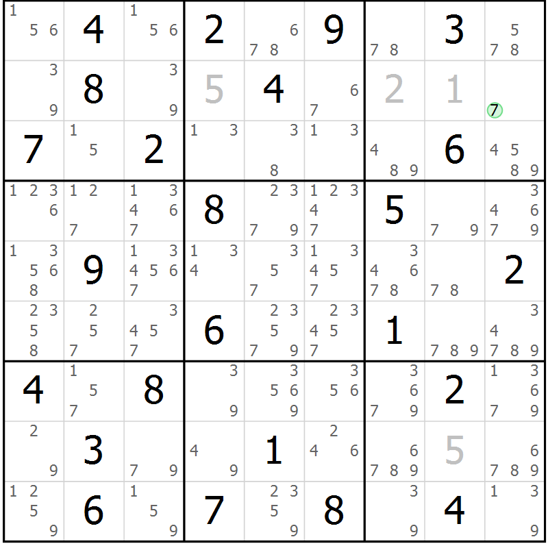 Position des candidats pour la solution de la Gr 82 page 85 du magazine de sudoku Virtuose n° 120