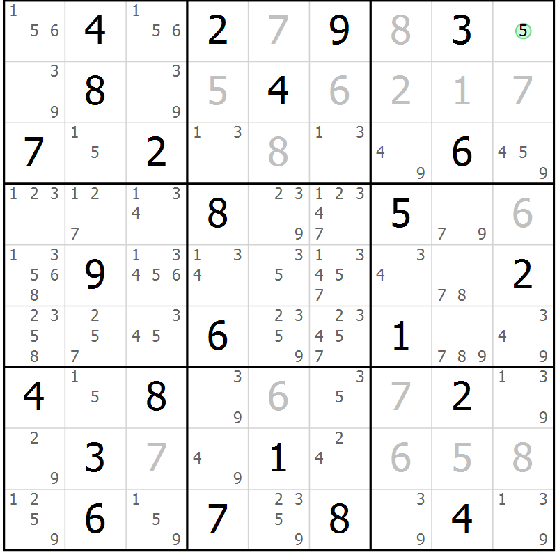 Position des candidats pour la solution de la Gr 82 page 85 du magazine de sudoku Virtuose n° 120