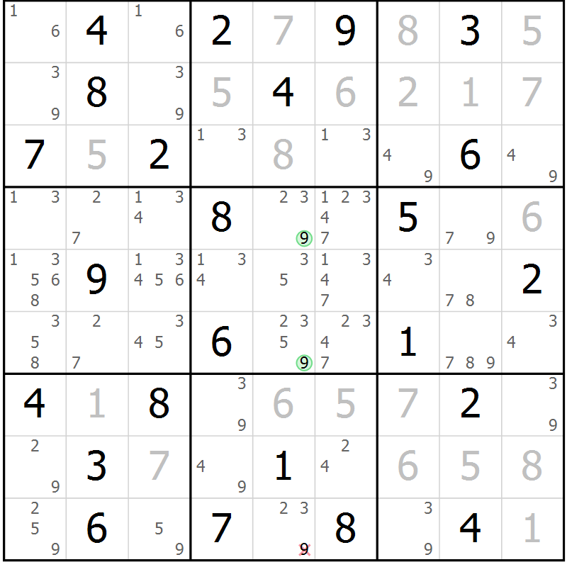 Position des candidats pour la solution de la Gr 82 page 85 du magazine de sudoku Virtuose n° 120