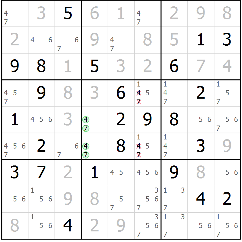 Position des candidats pour la solution de la Gr 83 page 86 du magazine de sudoku Virtuose n° 120