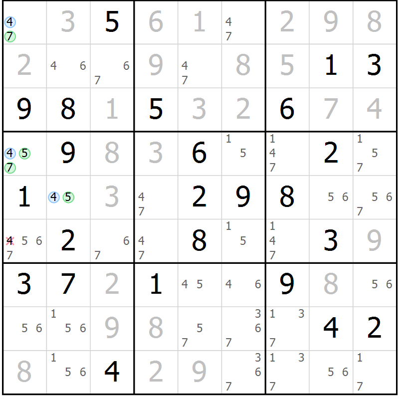 Position des candidats pour la solution de la Gr 83 page 86 du magazine de sudoku Virtuose n° 120