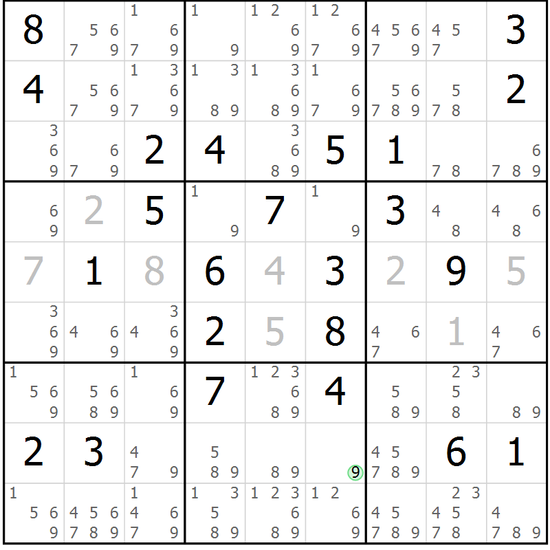 Position des candidats pour la solution de la Gr 84 page 87 du magazine de sudoku Virtuose n° 120