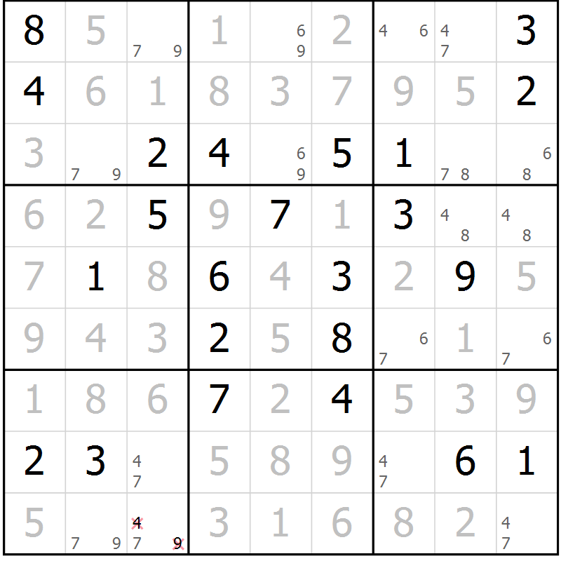 Position des candidats pour la solution de la Gr 84 page 87 du magazine de sudoku Virtuose n° 120
