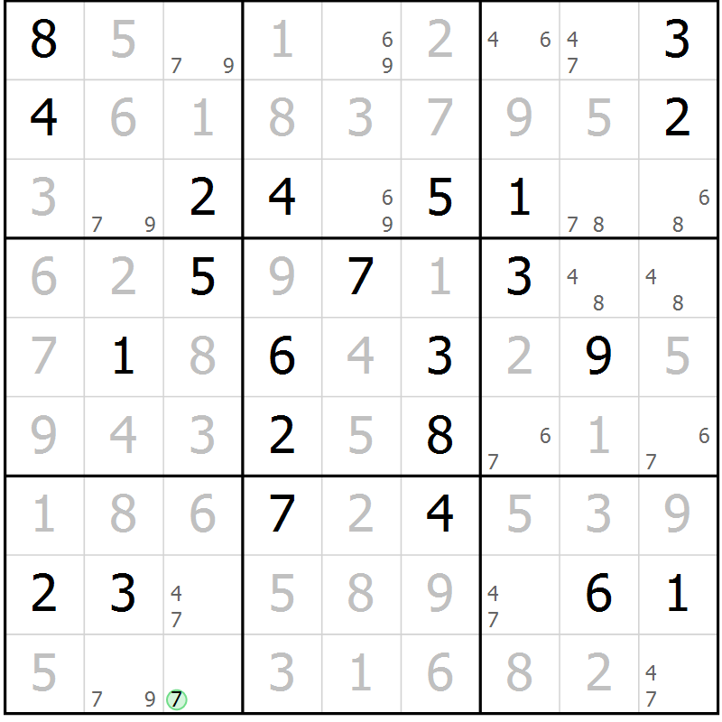 Position des candidats pour la solution de la Gr 84 page 87 du magazine de sudoku Virtuose n° 120